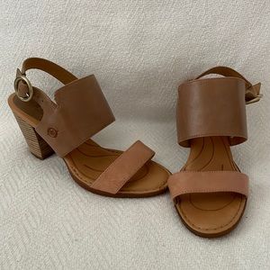 Born Sz 7 Heeled Tan/Blush Leather Sandal